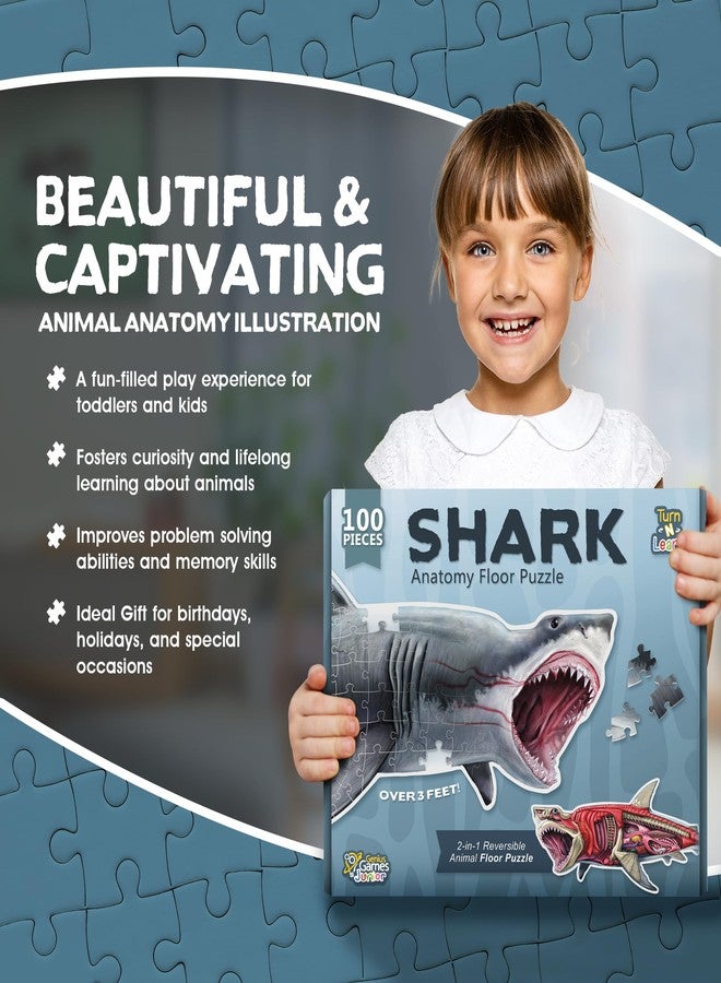 Genius Games Shark Animal Anatomy Floor Puzzle | 100-Piece Double Sided Jigsaw Puzzle | Large Floor Puzzles for Kids Ages 4-8, 3-5, 8-10 | Fun and Educational Toy for Kids, Toddlers and Families - Image 4